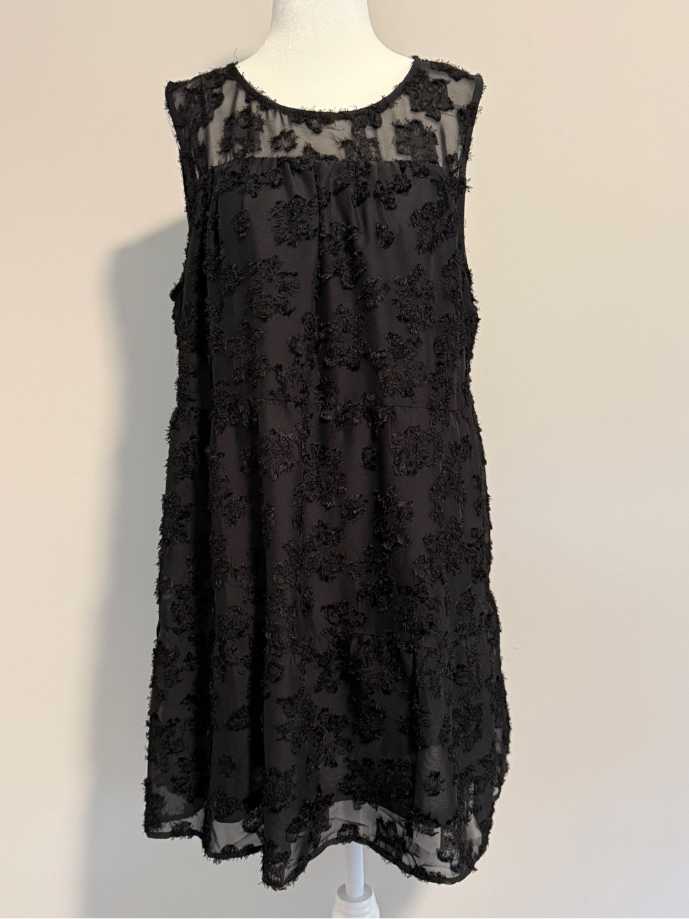 Juniors Black Mini Dress with Tonal Floral Detail - Size L